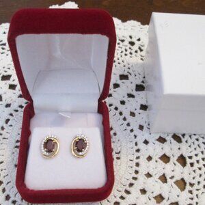 NWT Silver (2.24 g), Diamonds,Garnet+czPierced Earrings,appraised